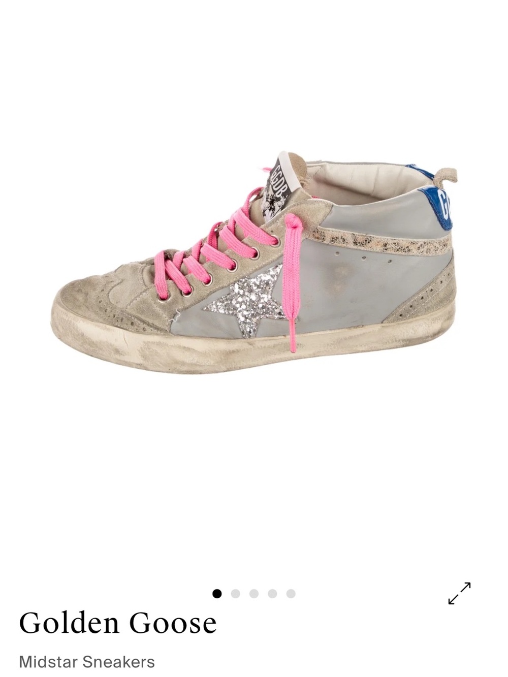 Golden Goose Midstar Sneakers in Gray with Pink Laces and Silver Star sz 8m/38